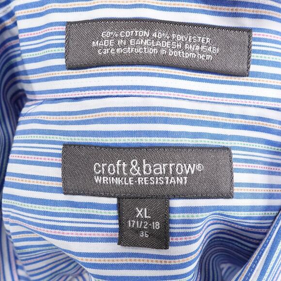 NEW Croft & Barrow Dress Shirt Mens XL Blue Stripe Wrinkle Resistant Button Down - Picture 7 of 9